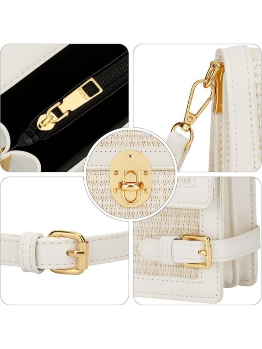 〽️Women's Beige Summer Beach Shoulder Small Straw Purse Crossbody Handbag - Picture 5 of 6